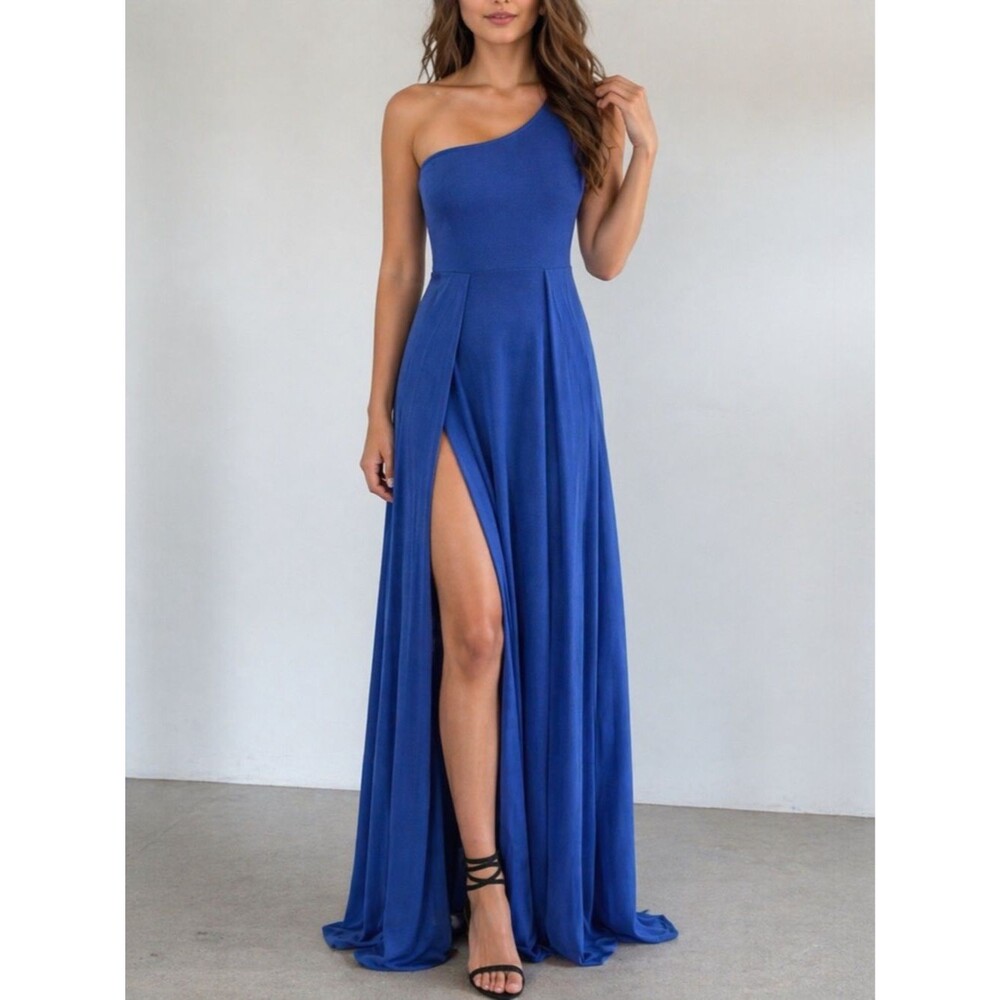 Lucy in the Sky London Maxi Dress Small Blue One Shoulder Tie Back Prom Formal